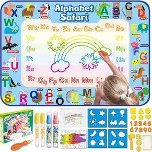 ANIMOLDS Water Doodle Mat 40  32  Aqua Magic Drawing Board for Toddlers & Kids | Alphabet Safari Theme Educational Art Play Mat | Reusable, Mess-Free Water Painting Toy