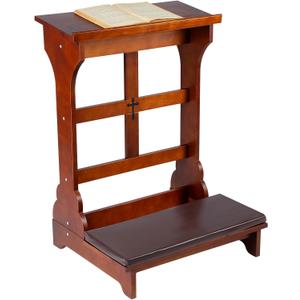 Solid Wood Prayer Bench Stool with Shelf and Cushion Church Prayer Bench Table Chair Padded Kneeler for Kneeling at Home, Religious Gifts, 23 x 20 x 32 Inches(Simple Style)
