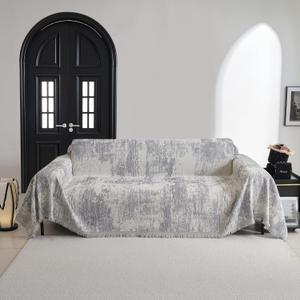 MYSKY HOME Sectional Couch Cover Sofa Covers for Sectional Sofa L Shape Chenille Couch Protector Grey Geometric for Dogs Pets Couch Throw Cover Washable Durable for Home Decor, 71" X118"