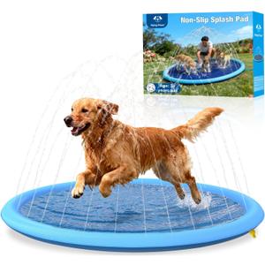 67-in Durable Splash Pad for Dogs, Upgraded Thick Non-Toxic PVC Sprinkler Pad for Dogs, Anti-Slip, Tear-Resistant Outdoor Pools and Splash Sprinkler for Dog, Wear-Resistant Dog Pools