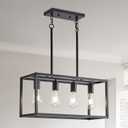 Lanhall Dining Room Light Fixture 4 Light Black Farmhouse Chandelier Modern Kitchen Island Pendant Lighting Rectangular Hanging Lights for Kitchen Dining Room Adjustable Height Metal E26 Base
