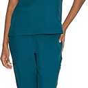 Scrubs for Women, V-Neck Scrubs Top & Cargo Pants with 12 Pockets, Yoga Waistband, 4 Way Stretch (Large, Caribbean Blue)
