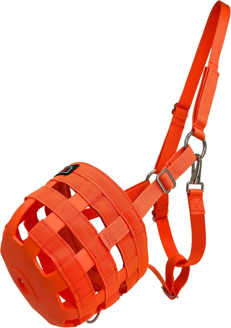 Horse Grazing Muzzle for Easy Breathe, Comfortable Muzzle Grazing for Horses with Adjustable Straps, Buckles, Suitable for Precaution of Laminitis, Orange Large