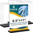 6Pack Acrylic Sign Holder 8.5x11 Vertical ,Clear Sign Holder Double-Sided ,Plastic Flyer Stand Menu Table Display Holders,Acrylic Paper Holder Plastic Picture Frames for Office Restaurants Show Fair