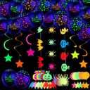 Sumind Neon Halloween Decorations Glow in the Dark Party Favors Ghost Balloons Neon Garlands with Pumpkin Spider Bat Star Swirl Hanging for Halloween Glow Pool Birthday Party Supplies