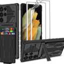 for Samsung Galaxy S22 Ultra Wallet Case with Card Holder, for Samsung S22 Ultra Case with Screen Protector [ Soft 2 Pack ] Military Grade Shockproof Case for Galaxy S22 Ultra 6.8''