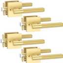Asidrama 4 Pack Passage Gold Door Handles, Door Lever with Door Knobs Indoor for Bedroom or Bathroom, Heavy Duty Brushed Gold Door Handles Interior with Locks for Left Right Sided Doors