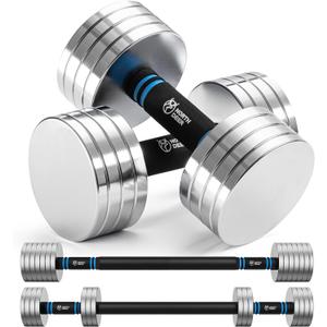 Northdeer V2.0 Upgraded Adjustable Steel Dumbbells 40LB / 60LB - 2 in 1 Dumbbell Barbell Set for Home Gym Workout - Compatible with V1.0 Dumbbells