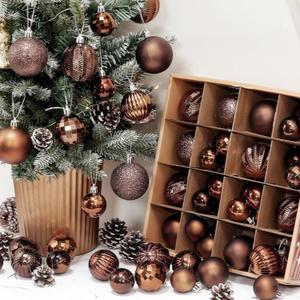 64 Pcs Neutral Brown Christmas Ball Ornaments Glitter Matte Brown Xmas Bulbs Ornaments 1.6/1.97/2.4 Inch Rustic Xmas Baubles Assorted Size Modern Christmas Decoration for Tree Home Indoor Decor