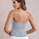 SOLY HUX Women's Summer Zip Up Tube Top Strapless Fitted Work Office Tops, S