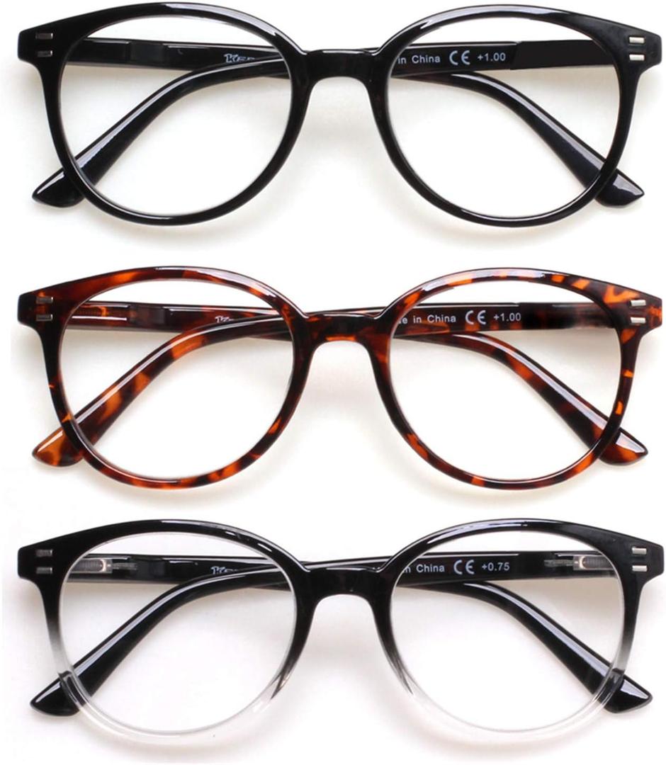 3 Pack Reading Glasses Spring Hinge Stylish Readers Black/Tortoise for Men and Women (3 Mix, 2.50)