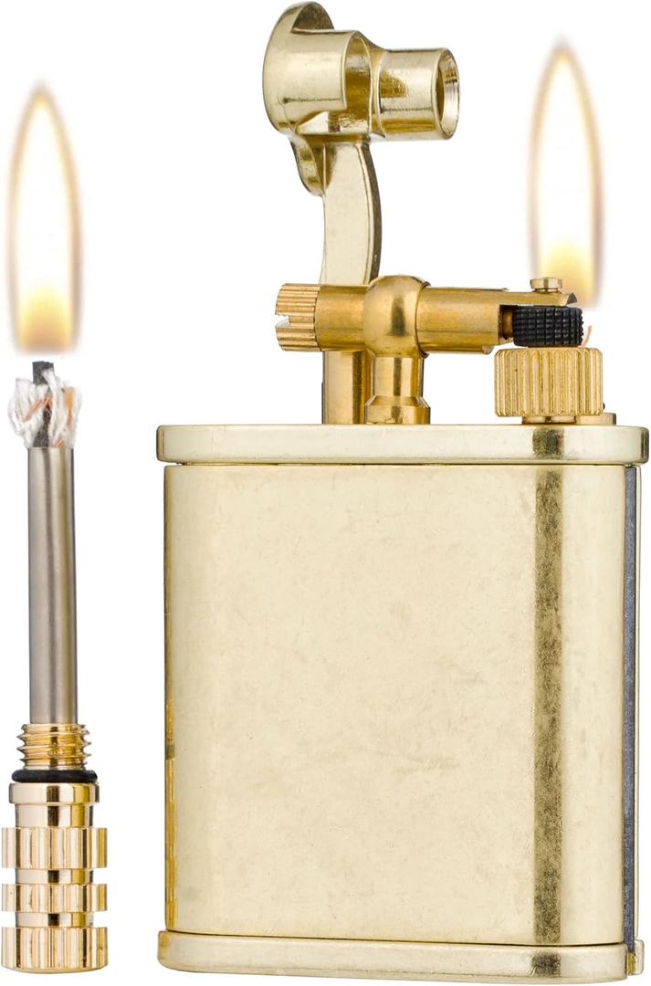 2 in 1 Lighter Permanent Match Antique Style Lift Arm Kerosene Lighter with Permanent Match (Bronze)