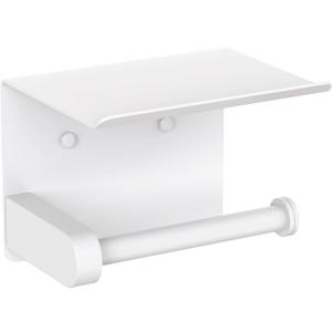 VAEHOLD Self Adhesive Toilet Paper Holder with Phone Shelf Stainless Steel Wall Mounted Toilet Paper Roll Holder - Bathroom Washroom Tissue Roll Holder with Storage Shelf - White