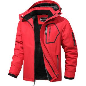Men's Ski Jacket Winter Warm Snow Coat Waterproof Windbreaker Hooded Work Outerwear Snowboarding Jackets (Medium, Red)