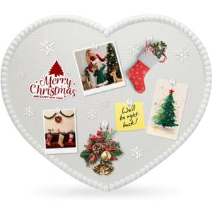 Large Heart Cork Bulletin Board with Linen, 24x19 Inch White Wood Frame Cute Picture Pin Board, Decorative Vision Board for Home Office, Study, Bedroom