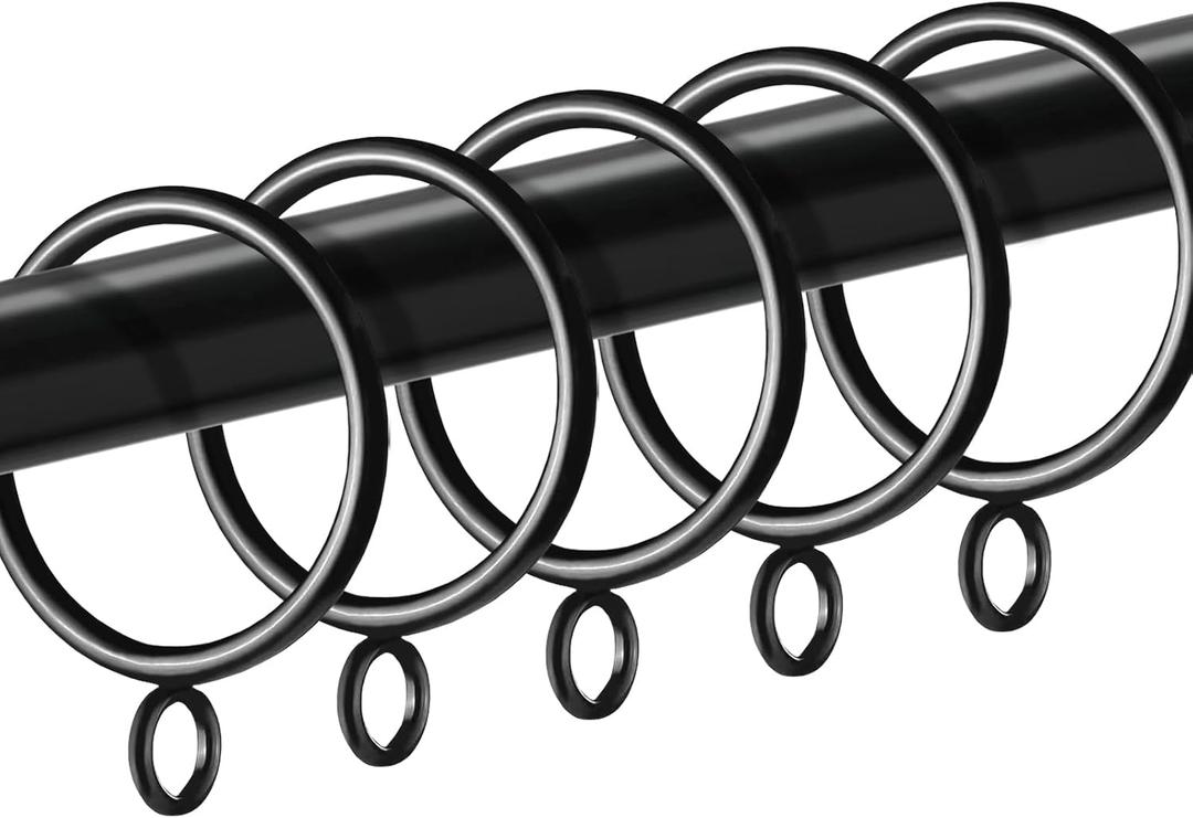 42 Pack Curtain Rings with Eyelet 1.5" Inner Diameter,Metal Drapery Ring Fits up to 1.25" Drapery Rod,Glide Smoothly Curtain Rod Rings,Strong Vintage Decorative Rustproof Curtain Hooks (Black)