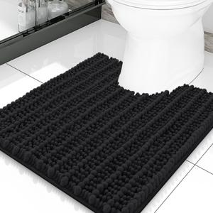 Smiry Bathroom Toilet Rugs U Shaped 20x20, Extra Soft Absorbent Non Slip Rubber Backing Chenille Contour Bath Rugs for Toilet, Machine Washable Contoured Bath Mats, Black