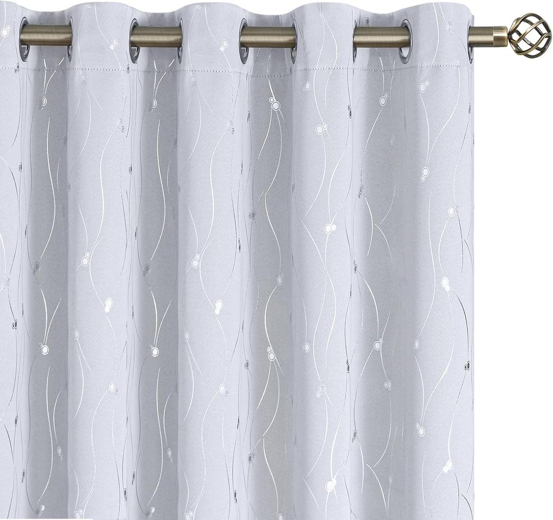 BGment Blackout Curtains 60 Inches Wide for Bedroom/Living Room, Room Darkening Thermal Insulated Grommet Window Drapes with Line and Dots Pattern, 2 Panels, Each Panels 60 x 63 Inch, Gryish White