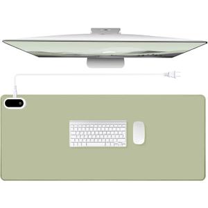 Konohan Heated Desk Pad Warm Mouse Pad, 5 Heating Level & 4 Hour Auto Shut-Off, PU Leather Warm Mouse Mat Heating Keyboard Gaming Mice Warmer Mat Only Supports 110v(Gray-Green Color,35.4"x 14.2")