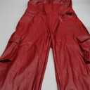 Womens PU Leather Jumpsuit Sexy Off the Shoulder Top Tight Waist Cargo Pants Bodysuit Size L