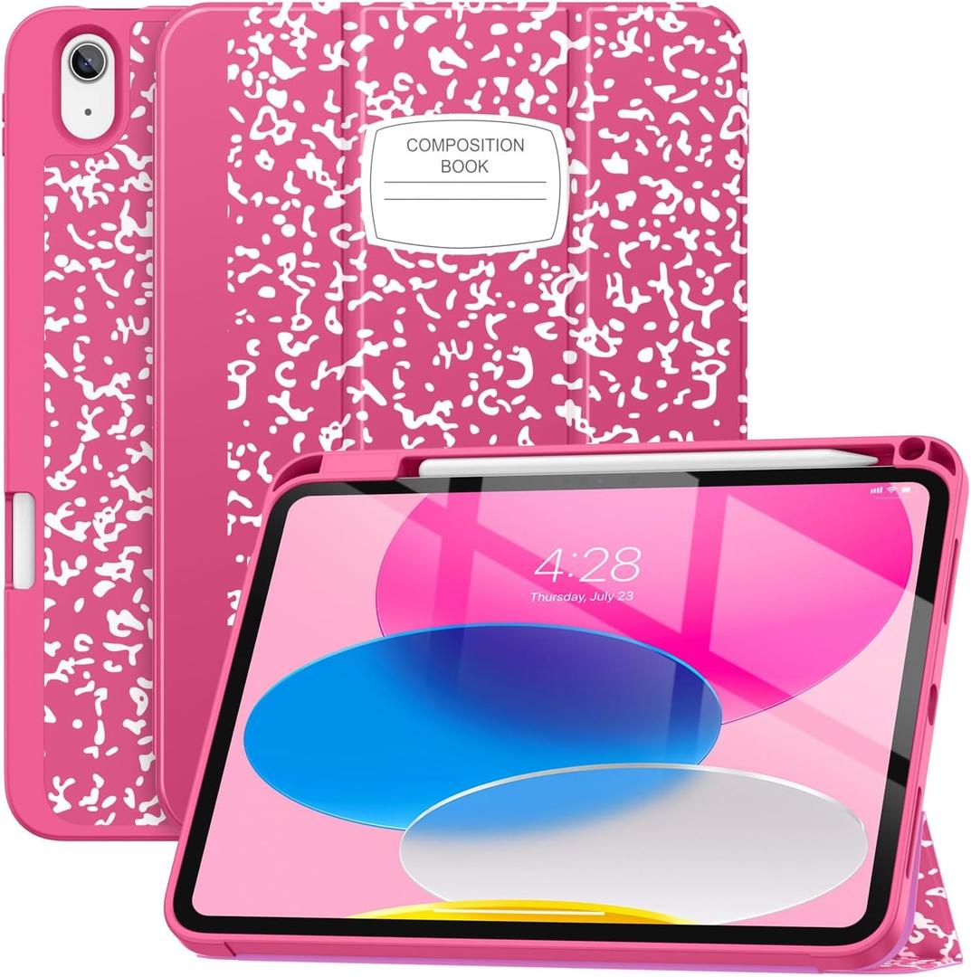 Soke Case for iPad (A16) 11th Generation 2025 11-inch, iPad 10th Generation 10.9 Inch (2022) with Pencil Holder, [Shockproof + Auto Sleep/Wake] Soft Back for iPad 11"/10.9" Cover, Book HotPink