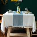 Oubonun Tablecloths for Rectangle Tables, Cotton Linen Waterproof Farmhouse Table Cloth with Boho Tassels Wrinkle Free, Wipeable & Washable for Kitchen & Dining, 55''x70'', 4-6 Seats