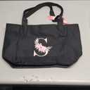 Vavabox Tote Bag, A-Z Initial Monogrammed Waterproof Tote Bag, Bridesmaid Gifts for Women, Black and Pink