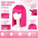 SUKRI Hot Pink Short Bob Wig with Bangs,12 Inch Short Straight Bob Wigs for Women,Shoulder Lenght Heat Resistant Synthetic Hair for Party Cosplay Use