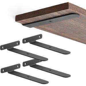 Mkono 6 Pack Shelf Brackets Black Heavy Duty Metal Hidden L Bracket for Shelves Support, Minimalistic Floating Shelf Bracket 6 Inch Rustic Industrial Wall Shelf Brackets