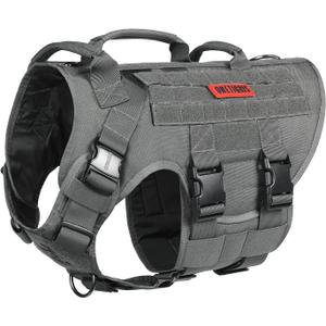 OneTigris Large Tactical Dog Harness, No Pulling Adjustable Dog Vest Harness, Heavy Duty X Destroyer Dog Harness with Handle, Large Hook and Loop Panels for Patch (Grey), LÂ OneTigris Large Tactical Dog Harness, No Pulling Adjustable Dog Vest Harness, Heavy Duty X Destroyer Dog Harness with Handle, Large Hook and Loop Panels for Patch (Grey), LÂ