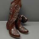 Western Cowboy Boots with Comfortable Calf Black Cowgirl Boot Women Sparkly Rhinestone Wedding Boots Trendy Vintage Tall Glitter Boot with Embroidery and Chunky Heel for Daily Wearing|Office|Party (7, Brown)