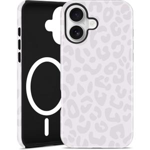 Jusy Compatible with MagSafe Leopard Print Phone Case for iPhone 16 Plus, Trendy Luxury Magnetic Soft TPU and Hard PC Protective Phone Cover for Women Girls - Gray Leopard