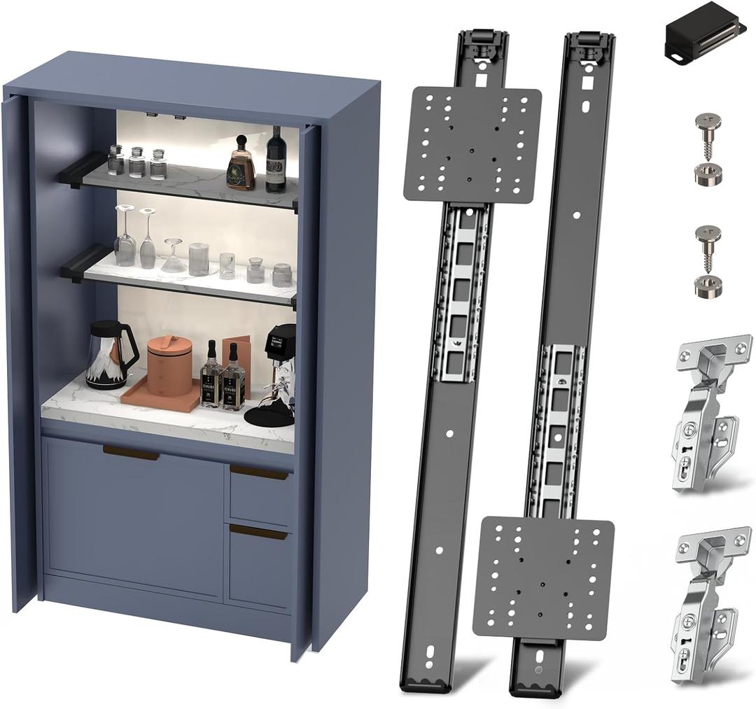 Cabinet Pocket Door Slide System Kit 24",2PCS Inset Sliding Hardware for Hidden Cabinet Doors, 45lbs Capacity, Space Saving Pocket Door Hardware for Kitchen, Pantry, Closet