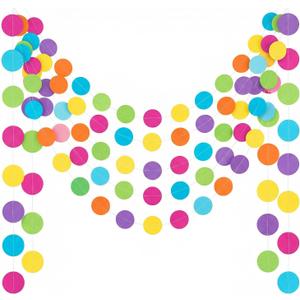 5 Pack Colorful Dots Garland Banner, 65.5 ft Paper Circle Hanging Streamers Rainbow Round Dot Bunting Backdrop for Birthday Classroom Homecoming Wedding Holiday Party Decorations