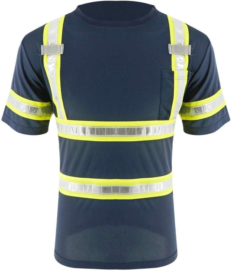 SMASYS Reflective Shirts - High Visibility Short Sleeve T Shirts ANSI with Pockets and Reflective Tape for Men,Women (Blue, S)