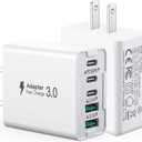 2-Pack 50W 5-Port USB C Charger Block - Fast Charging 3 USB C + 2 QC Wall Plugs for iPhone 12/13/14/15/16, Samsung S24/S23
