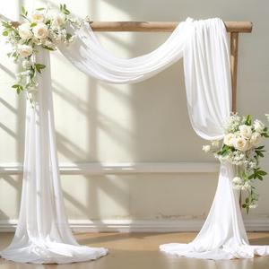 Wedding Arch Draping Fabric, 2 Panels 18FT White Sheer Backdrop Curtain Chiffon Fabric Drapery Voile Scarf Draping Panels for Wedding Archway Ceremony Curtain Valance Party Decoration