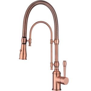Copper Kitchen Faucet, Single Handle,Solid Brass Single Handle High Arc Pull Down Kitchen Faucet with Pull Down Sprayer,Red Copper Kitchen Sink Faucets