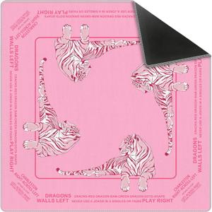 Cute Pink Tiger Mahjong Mat 31.5 x 31.5 Inch, Preppy Pink Aesthetic Tiger Non-Slip Noise Reduction Mahjong Table Mat for American Mah Jong Poker Card Board Games Dominoes, 80 cm x 80 cm x 3 mm