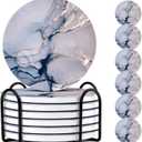 Round Coasters, Crystal Blue Ceramic Marble, 6 Pcs for Drinks, Non-Slip for Desk & Room Decor (4 Inches)