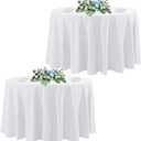 2 Pack Round Tablecloth White 120 Inch, Stain Resistant and Wrinkle Polyester Fabric, Washable Table Cover for Kitchen Dining, Wedding, Buffet Table, Holiday Party