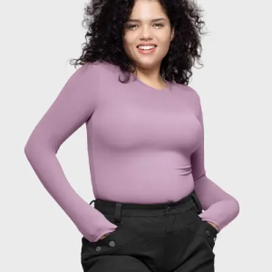 PUMIEY Women's Crew Neck Long Sleeve Bodysuit Sexy Tops Sharp Collection, Violet, Size XL