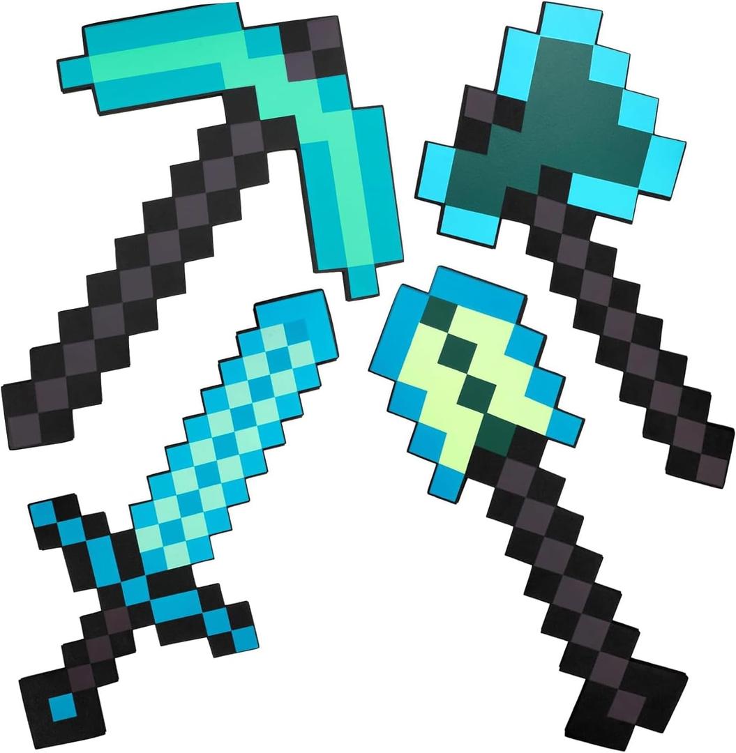 4pcs Children's Toy Weapon Playset - Sword, Axe, Pickaxe & Shovel, Excellent Gift for Holidays and Parties (4-Piece Set)