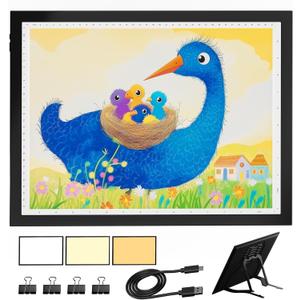 A3 Light Board for Diamond Painting, Light Pad with Foldable Stand, 3 Colors & 10 Level Stepless/Step Dimming, Tracing Light Box for Artists,Drawing,Sketching,Animation