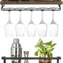 Mkono Wall Mounted Wine Rack Set of 2 Wood Rustic Wine Bottle Glass Floating Shelves with Stemware Hanger Modern Plants Photos Wine Display Storage Holder for Kitchen Dining Room Bar, 17 Inch (Brown)