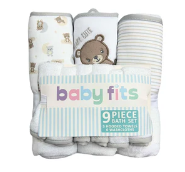 Babyfits 9 Piece Baby Bath Towel Set - Bear