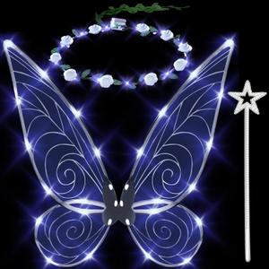 quescu 3pcs Light up Fairy Wings for Adults,LED Butterfly Wings for Girls,Angel Wings Halloween Costume Dress Up for Kids
