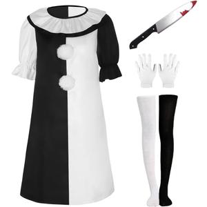 Adult Clown Costume Jumpsuit Costume Horror Movie Halloween The Killer Clown Outfits (Small, Black, White)