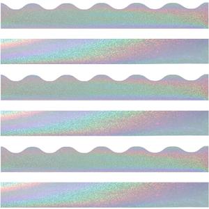 94.5 Feet Iridescent Bulletin Board Borders Stickers - Self Adhesive Glitter Trim for Classroom, Poster Decorations - School Office Wall Party Decor (90 Sheets)