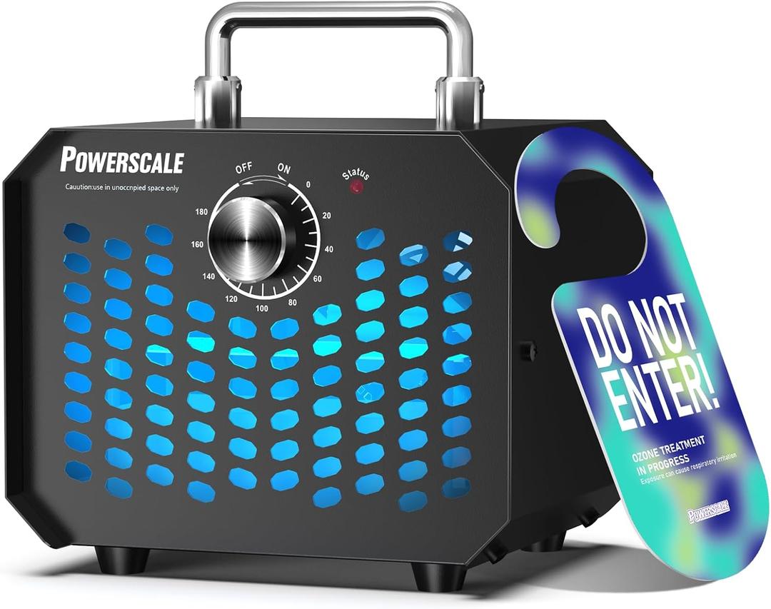 Powerscale Ozone Generator 60,000 mg/h, Compact, 10s Safety Evacuation, Precision Electronic Control, O3 Odor Eliminator for Home, Car, Pet Smell, and Basement up to 2600 Sq.Ft - OZA1, Black
